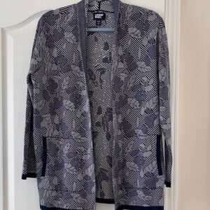 Lands' End Navy and White Geometric Sweater